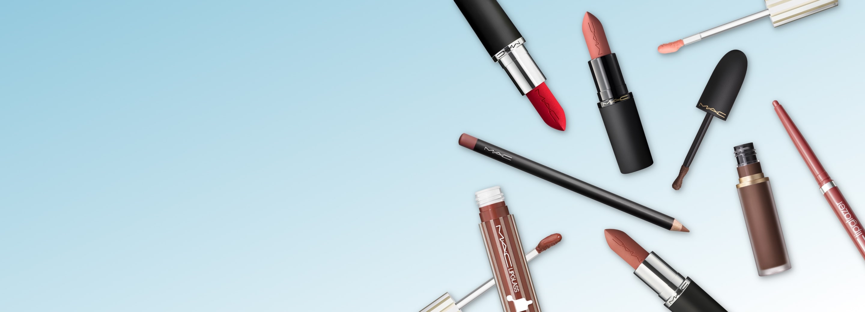 Lip products on blue background