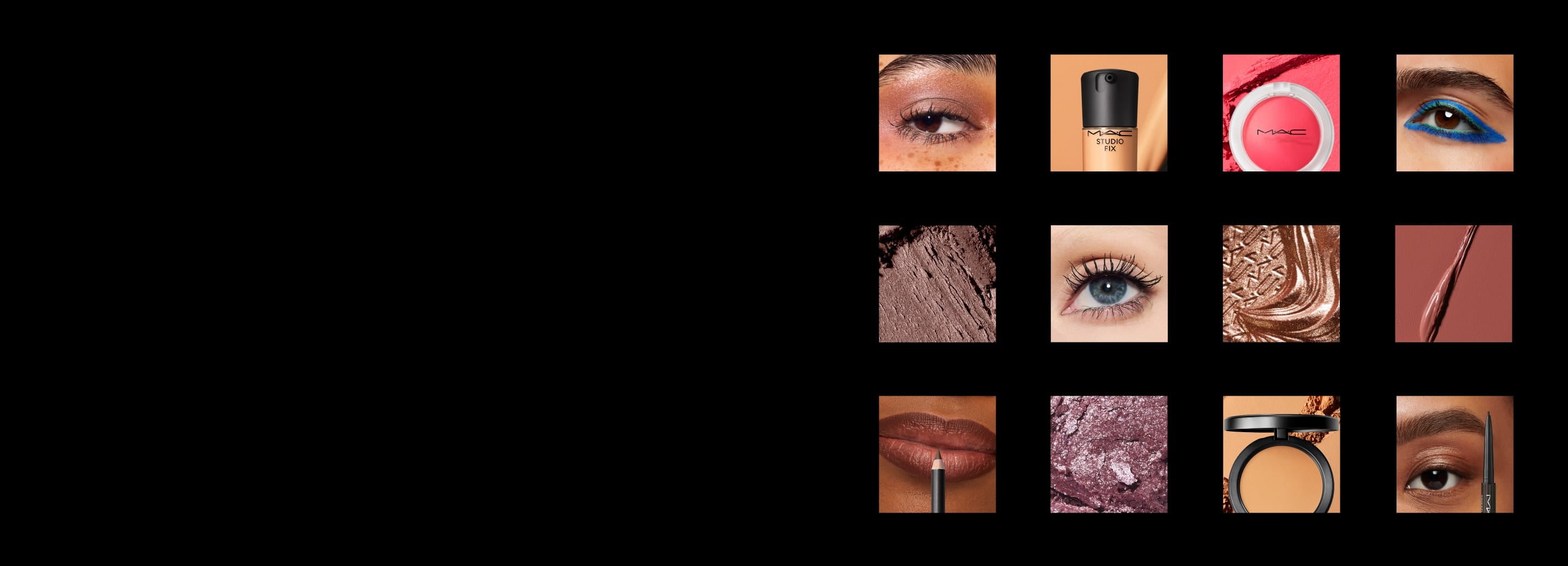 Mix of products and model shots in squares on black background