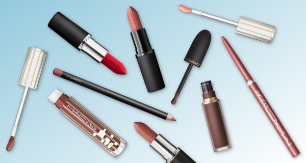 Lip products on blue background