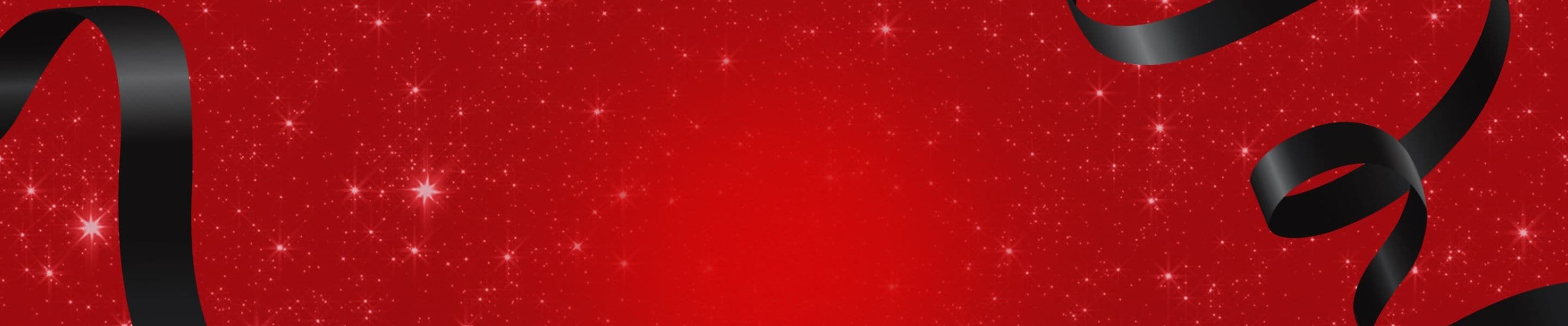 Red sparkly background with black ribbons