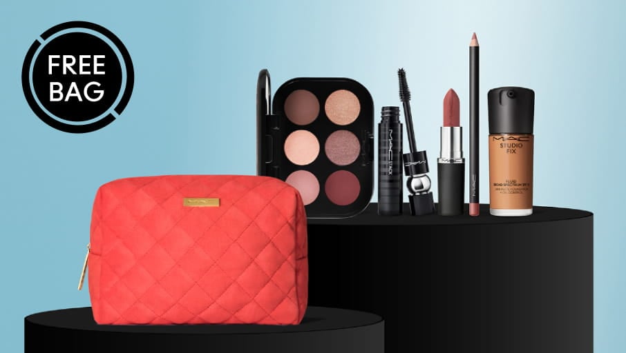 Red bag with best selling products behind
