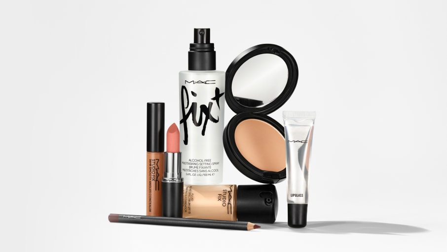 Products on grey ombre background