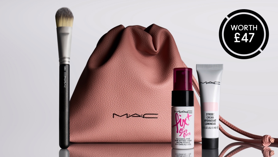 Red bag with best selling products behind