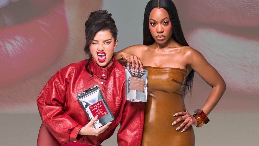 Red bag with best selling products behind