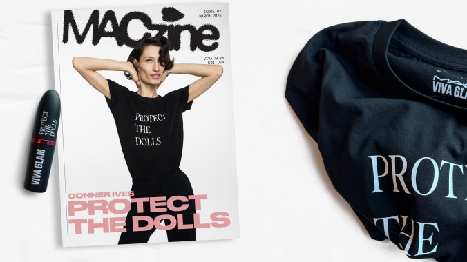 MAC Viva Glam x Protect the Dolls T-shirt on model