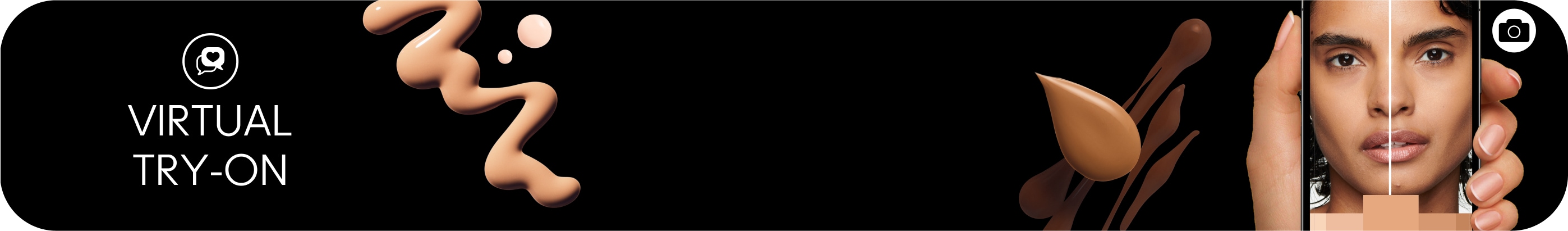 black background with foundation and powder swatches